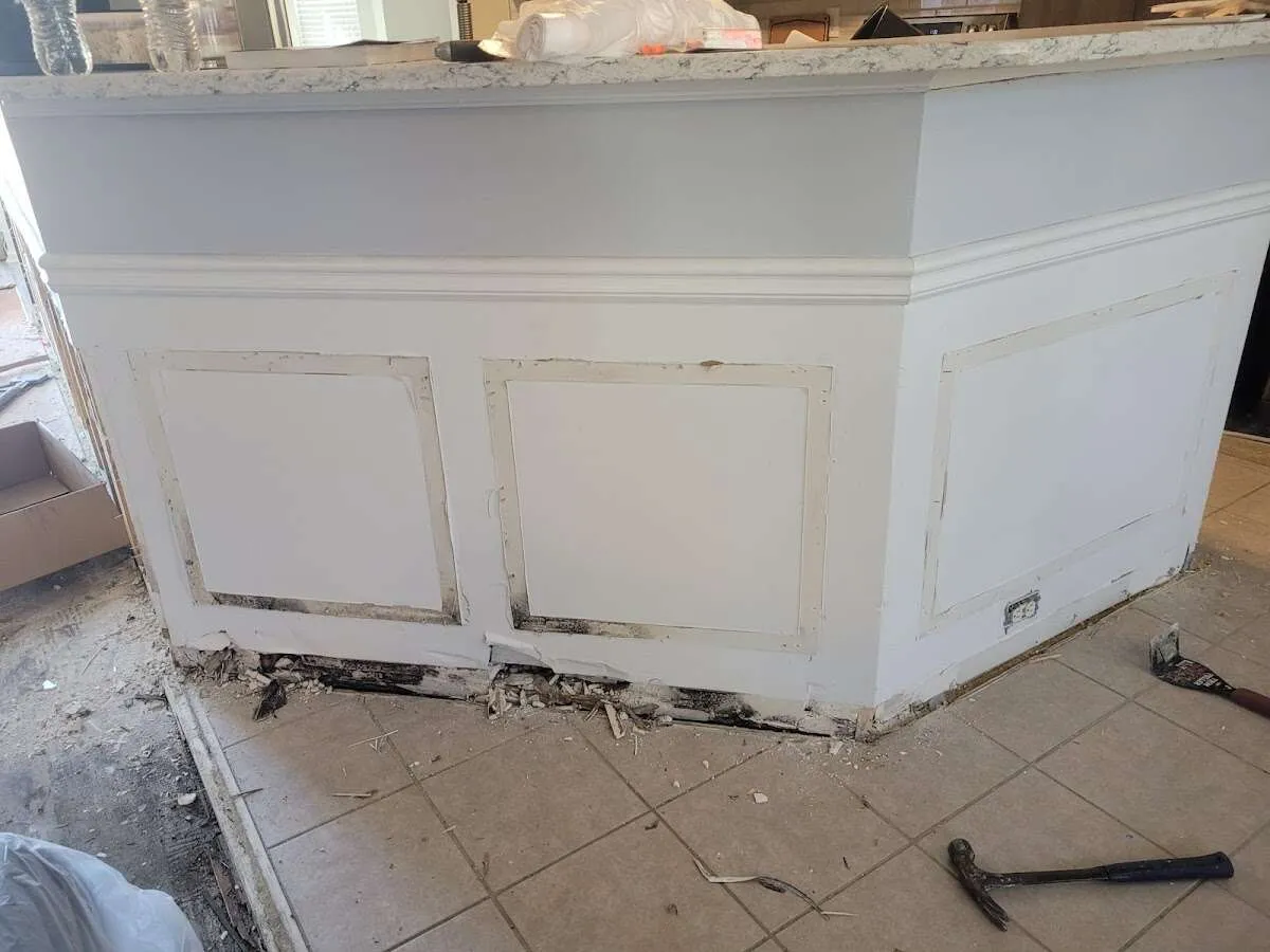 Water damage and mold on kitchen during Storm Damage Restoration in Ralston